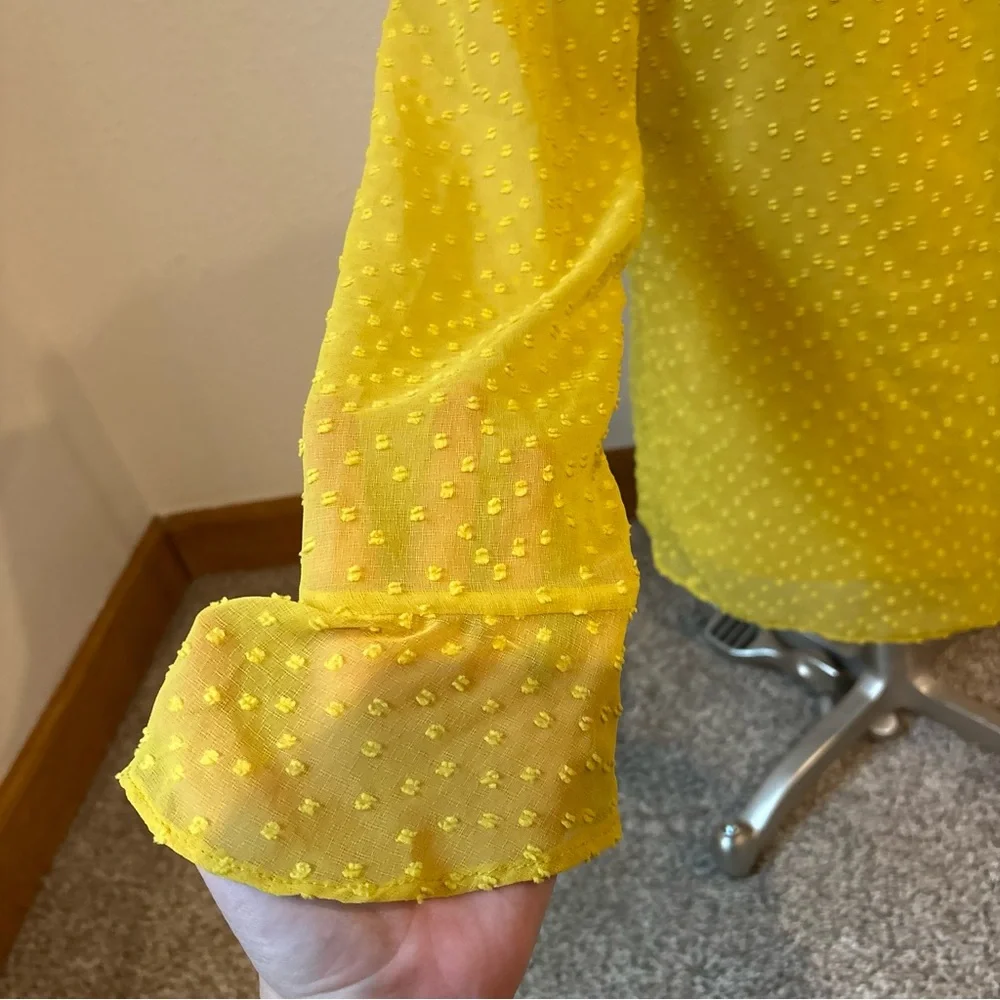 Banana Republic Sheer Swiss Dot Blouse Bright Mustard Yellow Women’s Small - Picture 4 of 12